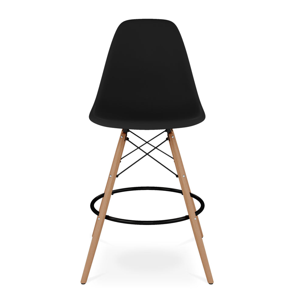 Black And Brown Heavy Duty Plastic And Solid Wood Counter Height Bar Chair By Homeroots | Bar Stools | Modishstore - 2