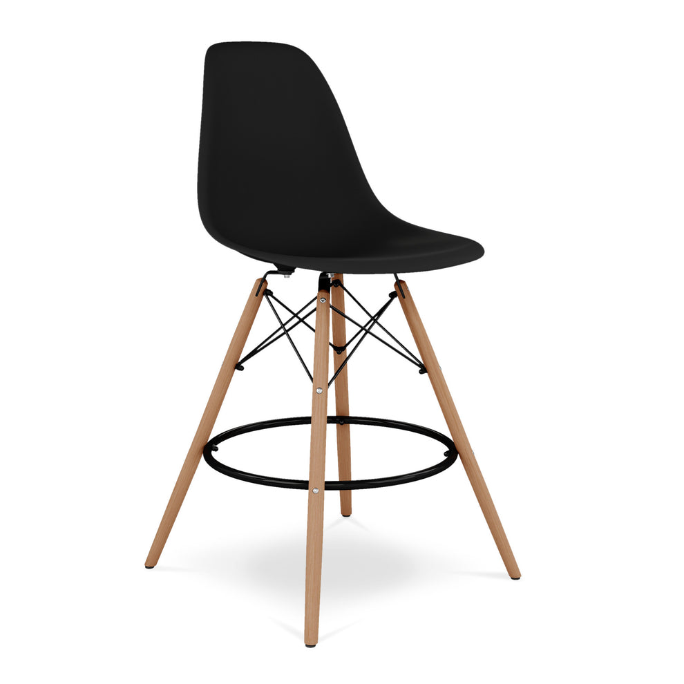 Black And Brown Heavy Duty Plastic And Solid Wood Counter Height Bar Chair By Homeroots | Bar Stools | Modishstore - 3
