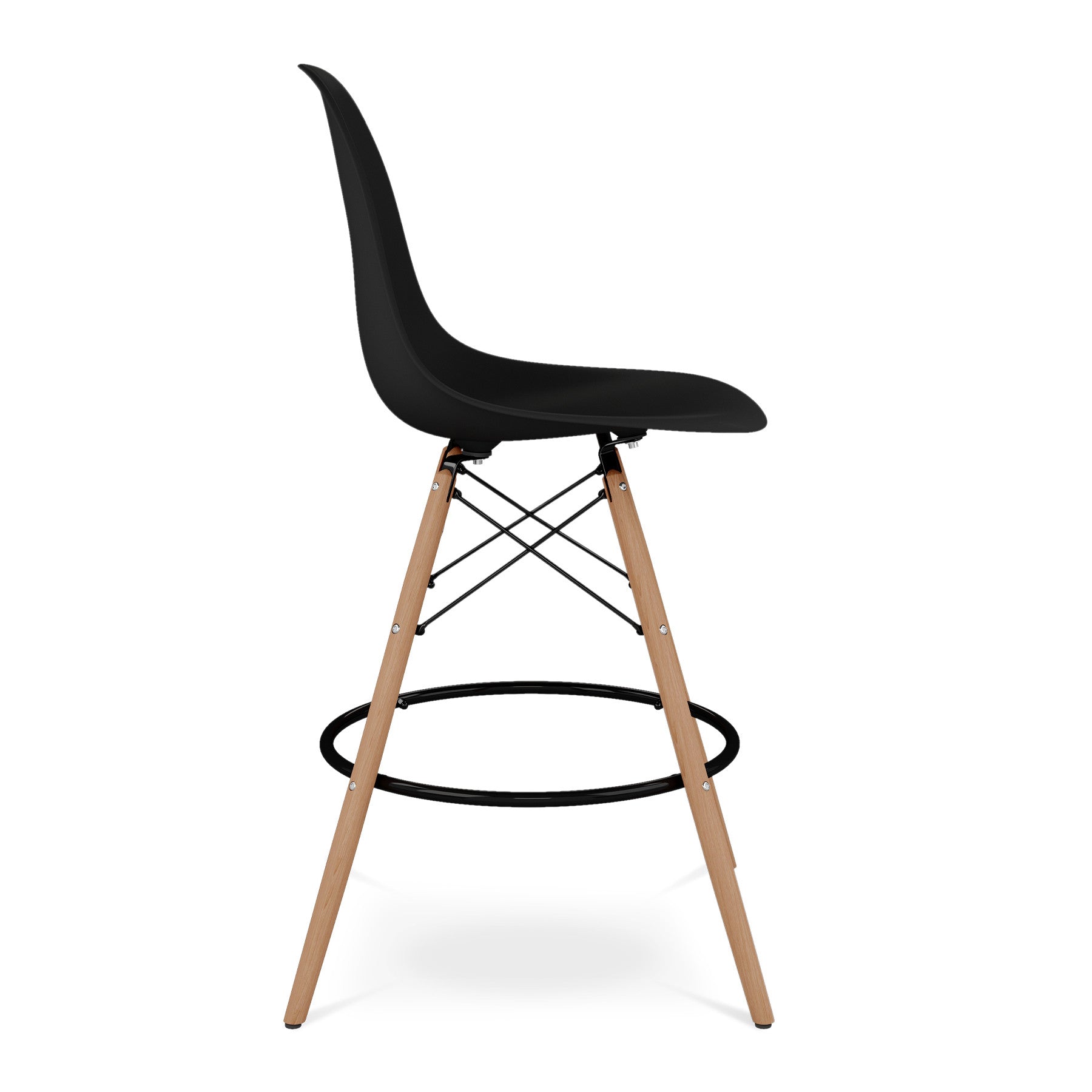 Black And Brown Heavy Duty Plastic And Solid Wood Counter Height Bar Chair By Homeroots | Bar Stools | Modishstore - 4