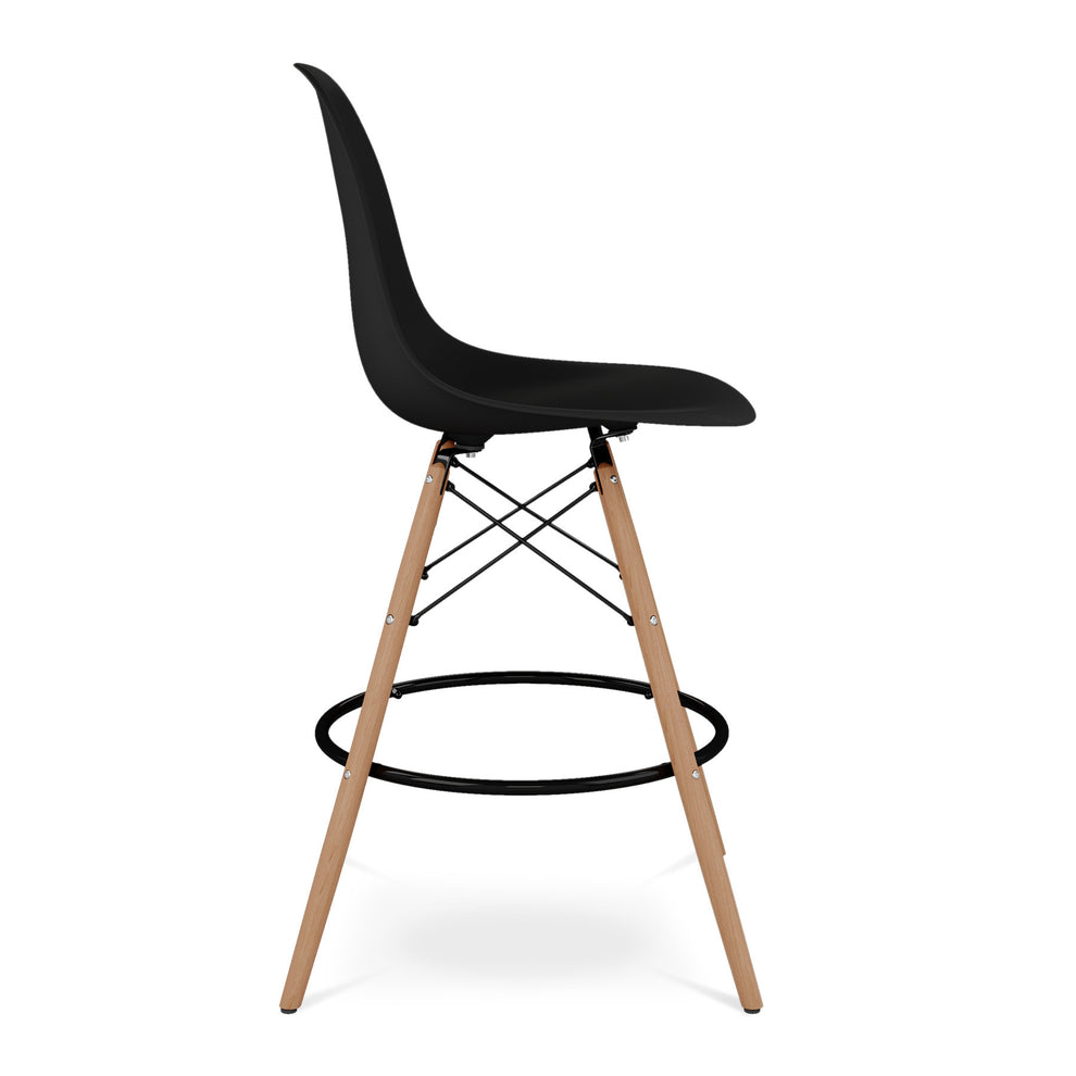 Black And Brown Heavy Duty Plastic And Solid Wood Counter Height Bar Chair By Homeroots | Bar Stools | Modishstore - 4