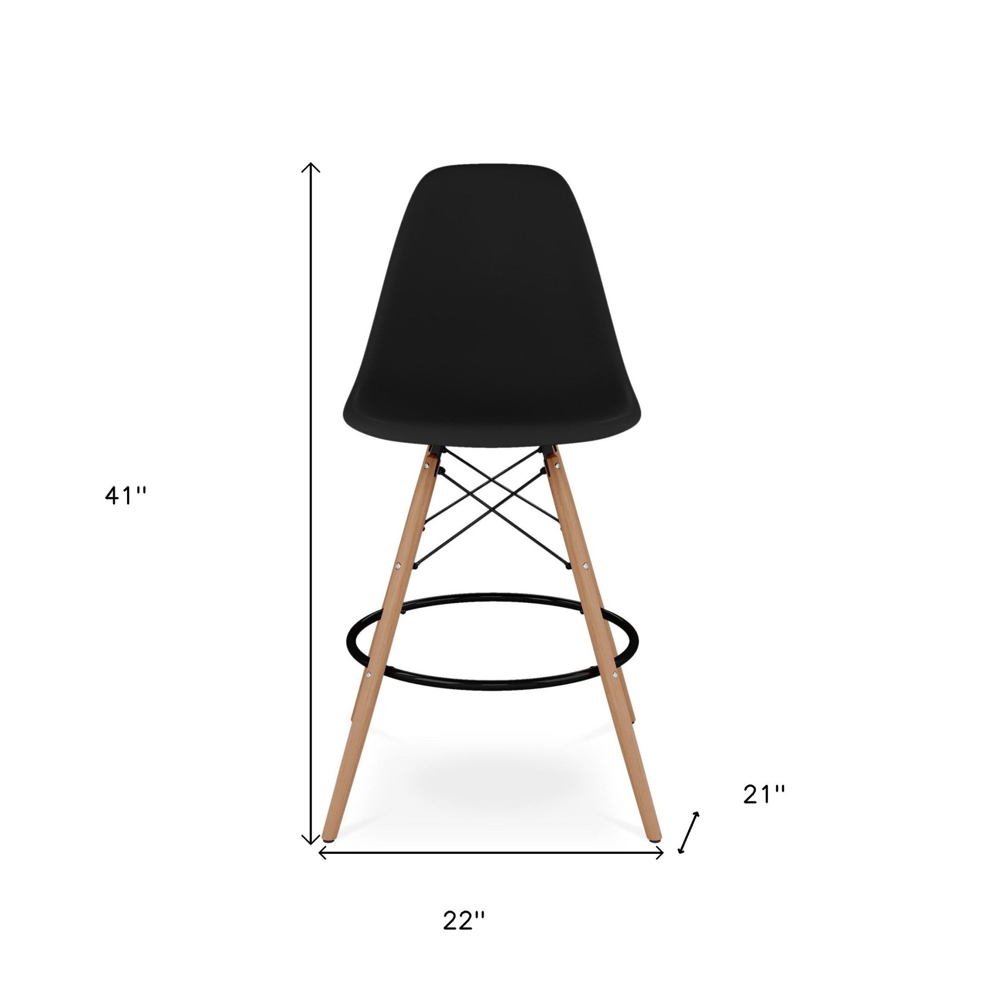 Black And Brown Heavy Duty Plastic And Solid Wood Counter Height Bar Chair By Homeroots | Bar Stools | Modishstore - 8