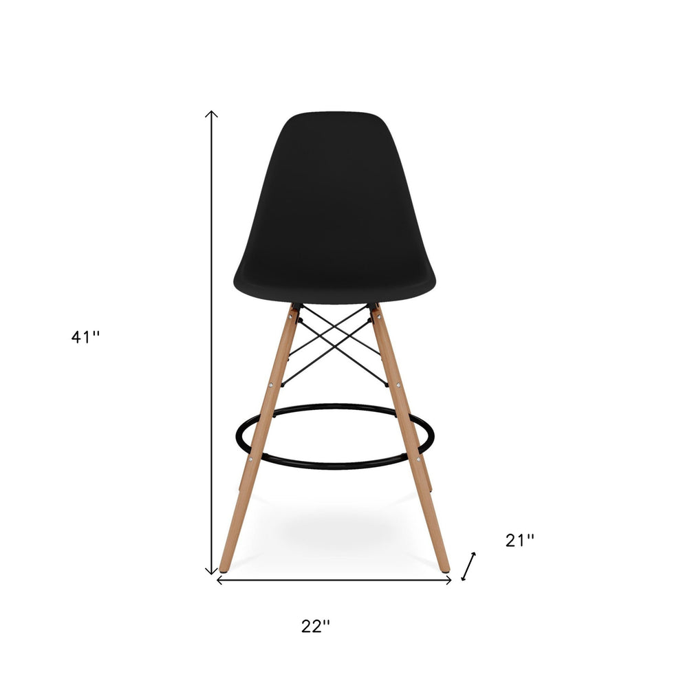 Black And Brown Heavy Duty Plastic And Solid Wood Counter Height Bar Chair By Homeroots | Bar Stools | Modishstore - 8