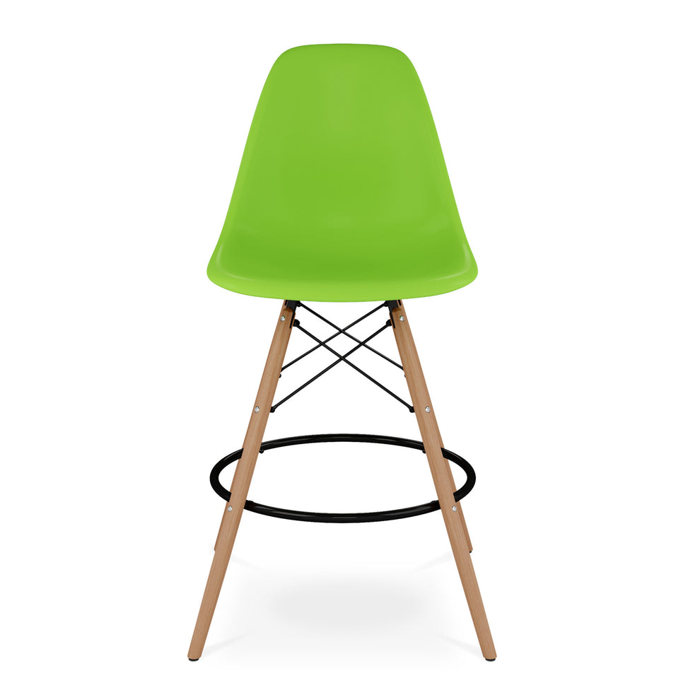 Green And Brown Heavy Duty Plastic And Solid Wood Counter Height Bar Chair By Homeroots | Bar Stools | Modishstore - 2