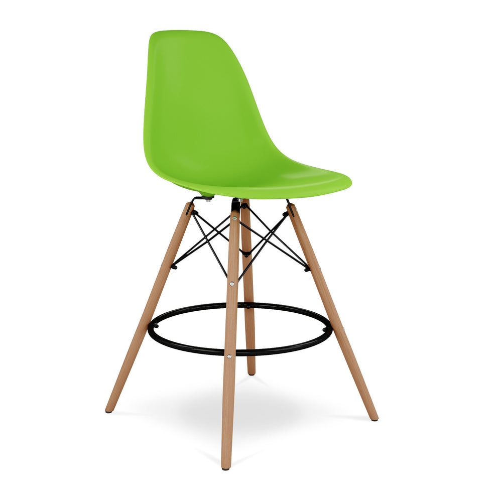 Green And Brown Heavy Duty Plastic And Solid Wood Counter Height Bar Chair By Homeroots | Bar Stools | Modishstore - 3