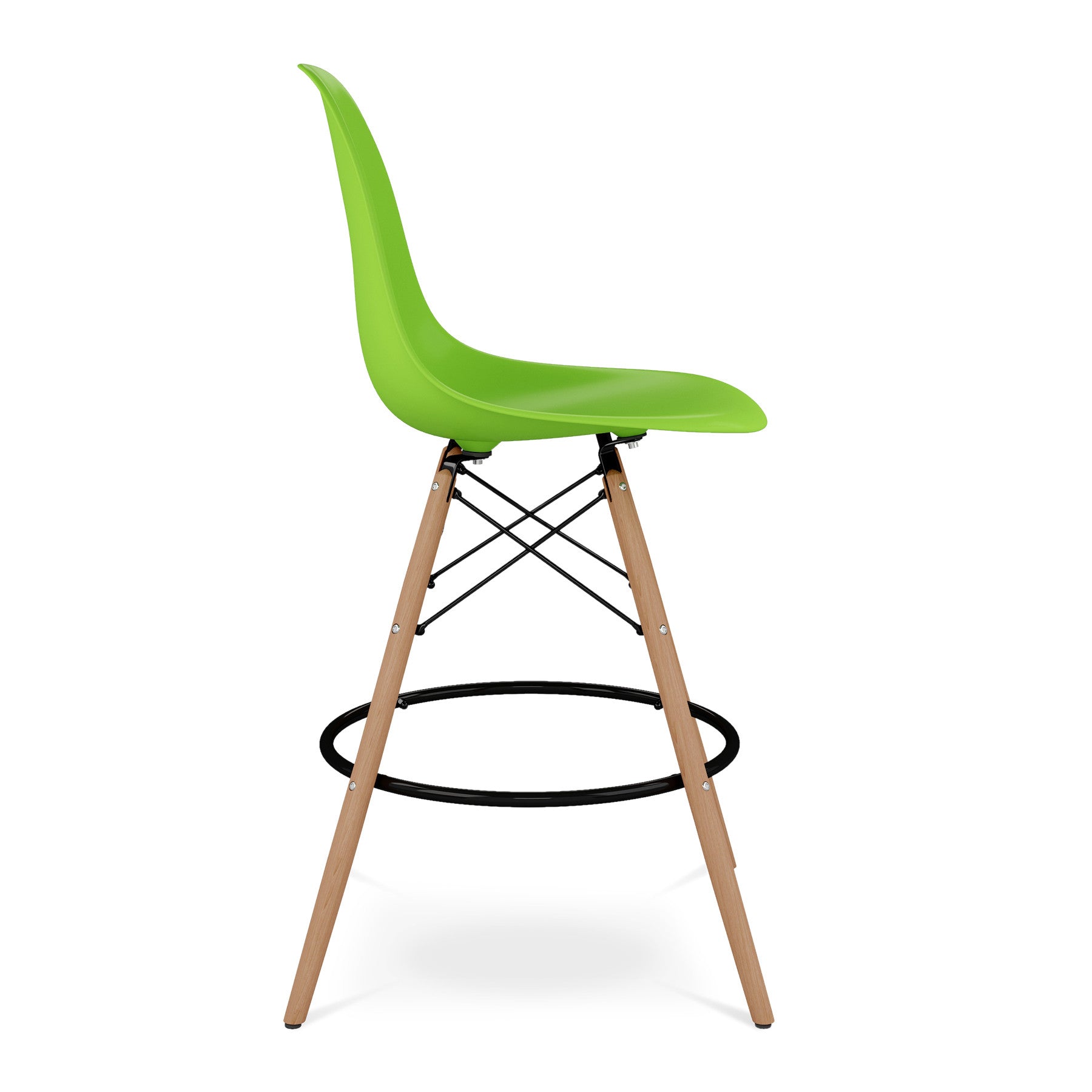Green And Brown Heavy Duty Plastic And Solid Wood Counter Height Bar Chair By Homeroots | Bar Stools | Modishstore - 4