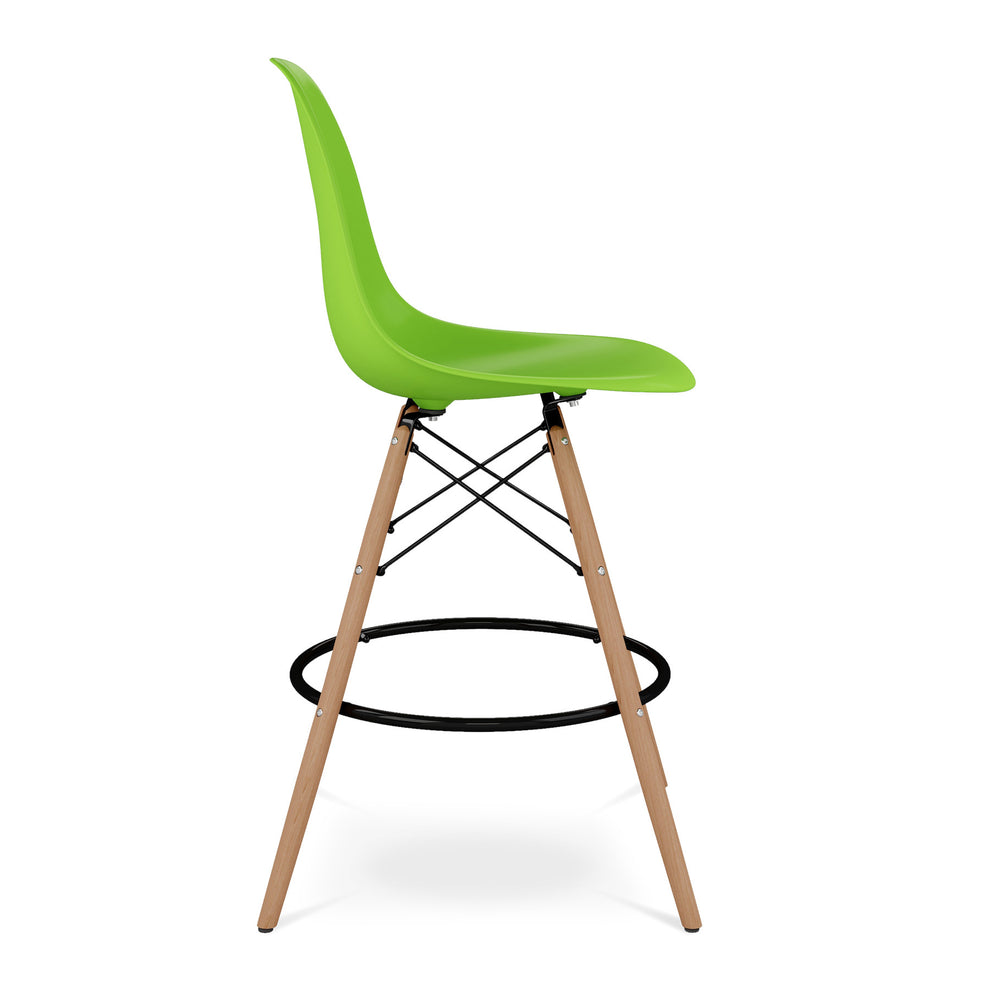 Green And Brown Heavy Duty Plastic And Solid Wood Counter Height Bar Chair By Homeroots | Bar Stools | Modishstore - 4