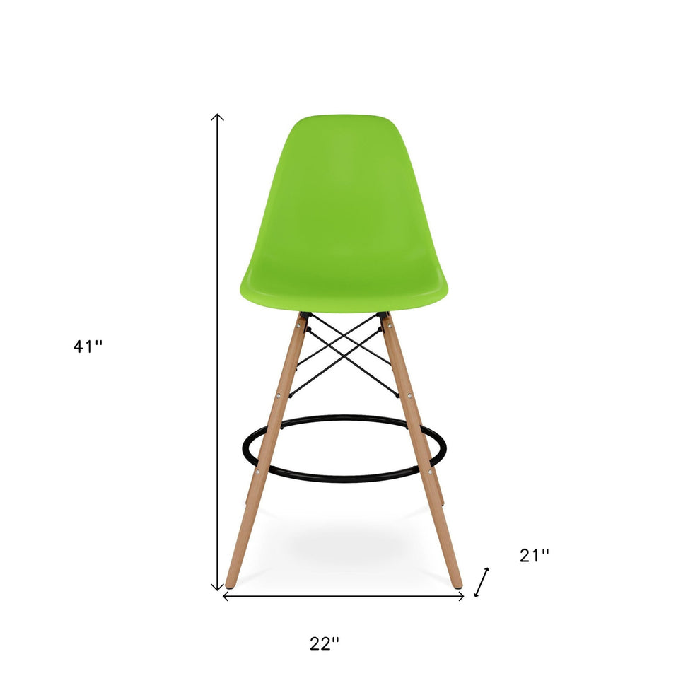 Green And Brown Heavy Duty Plastic And Solid Wood Counter Height Bar Chair By Homeroots | Bar Stools | Modishstore - 8