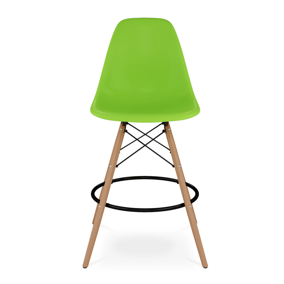 Green And Brown Heavy Duty Plastic And Solid Wood Counter Height Bar Chair By Homeroots | Bar Stools | Modishstore - 7