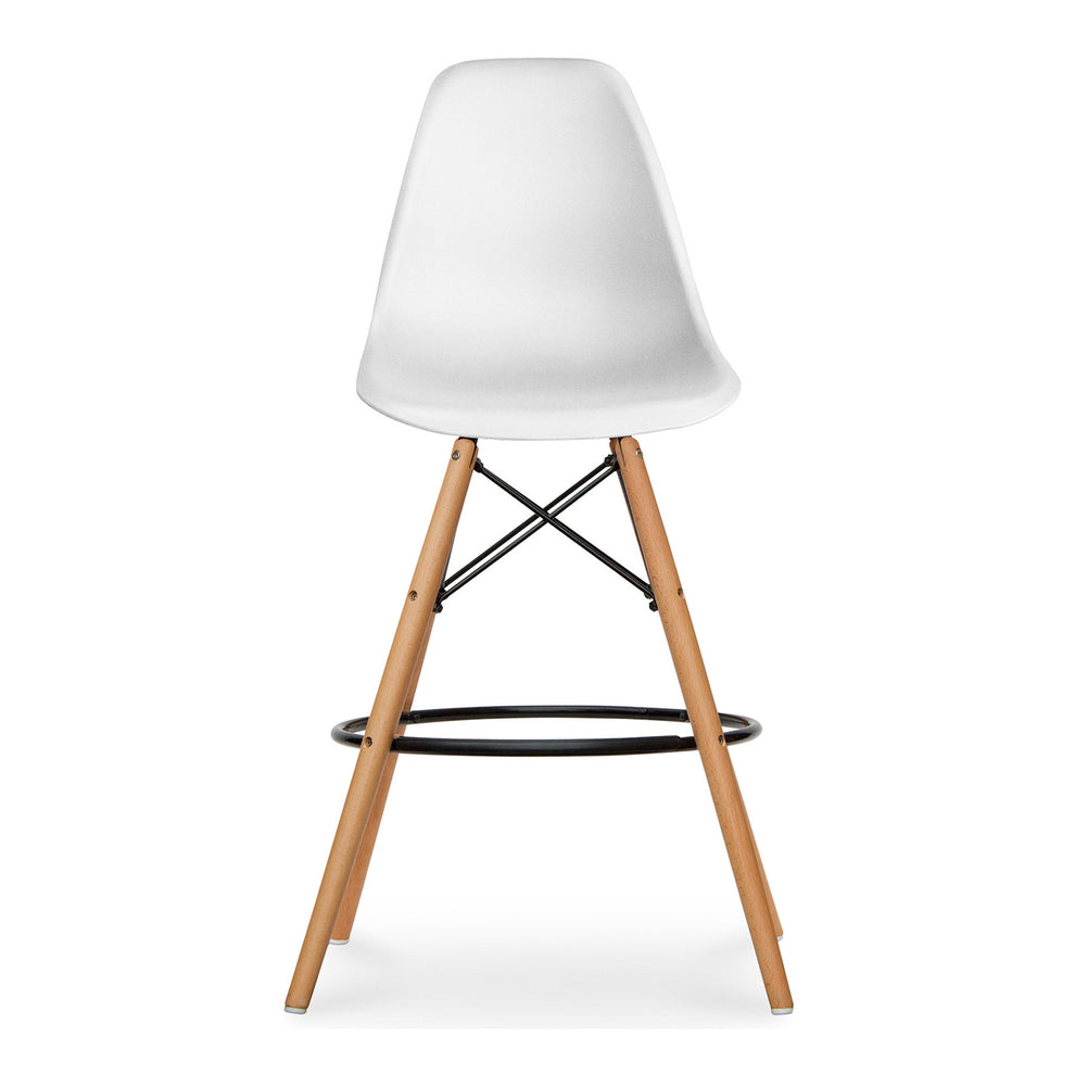 White And Brown Heavy Duty Plastic And Solid Wood Counter Height Bar Chair By Homeroots | Bar Stools | Modishstore - 2