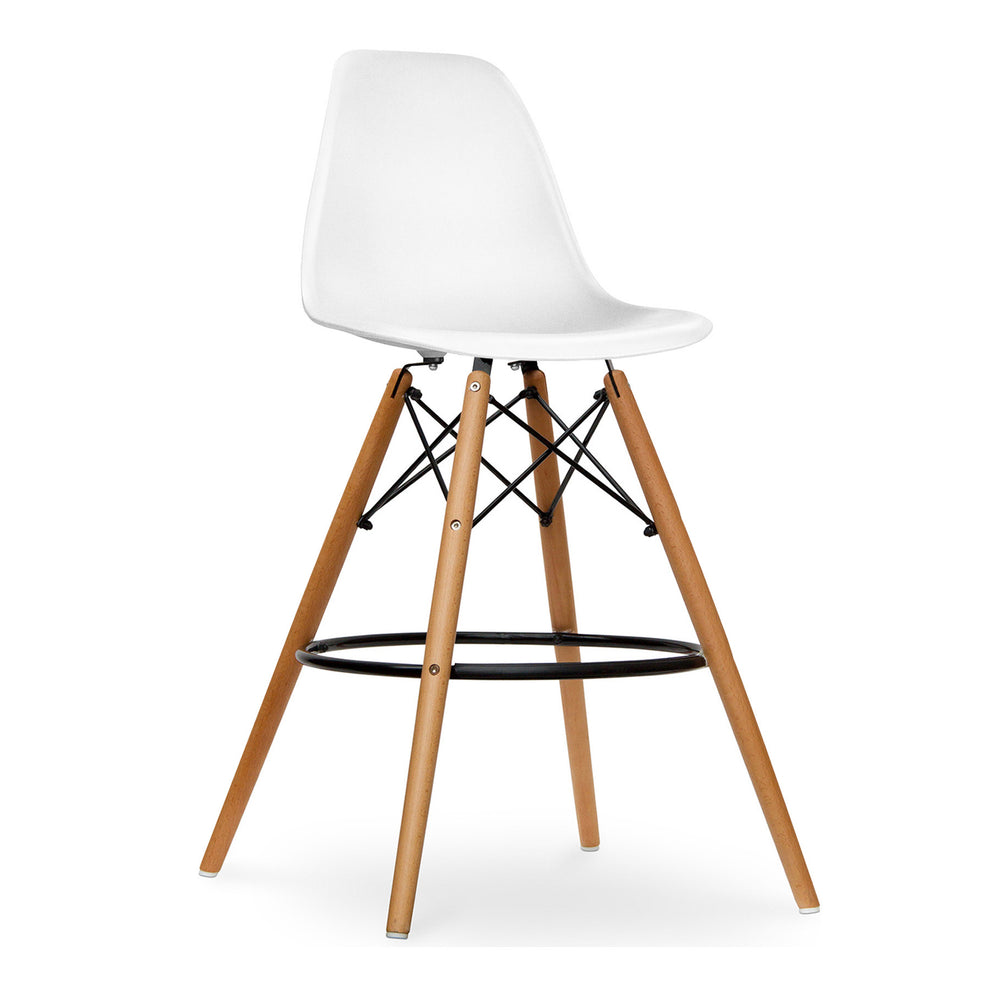White And Brown Heavy Duty Plastic And Solid Wood Counter Height Bar Chair By Homeroots | Bar Stools | Modishstore - 3