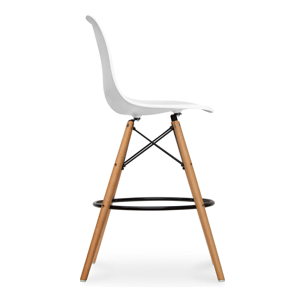 White And Brown Heavy Duty Plastic And Solid Wood Counter Height Bar Chair By Homeroots | Bar Stools | Modishstore - 4