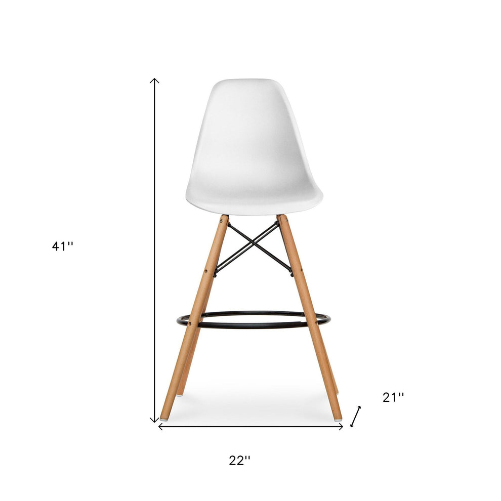 White And Brown Heavy Duty Plastic And Solid Wood Counter Height Bar Chair By Homeroots | Bar Stools | Modishstore - 8