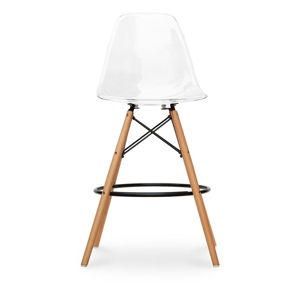 Clear And Brown Acrylic And Solid Wood Counter Height Bar Chair By Homeroots | Bar Stools | Modishstore - 3