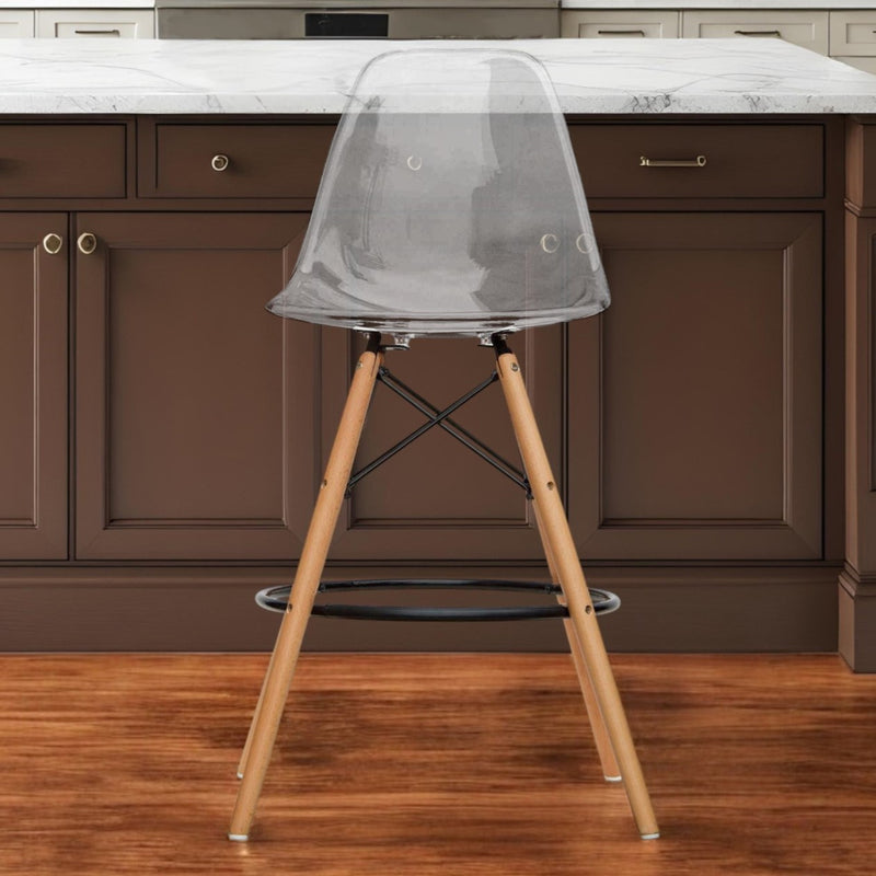 Clear And Brown Acrylic And Solid Wood Counter Height Bar Chair By Homeroots | Bar Stools | Modishstore - 1