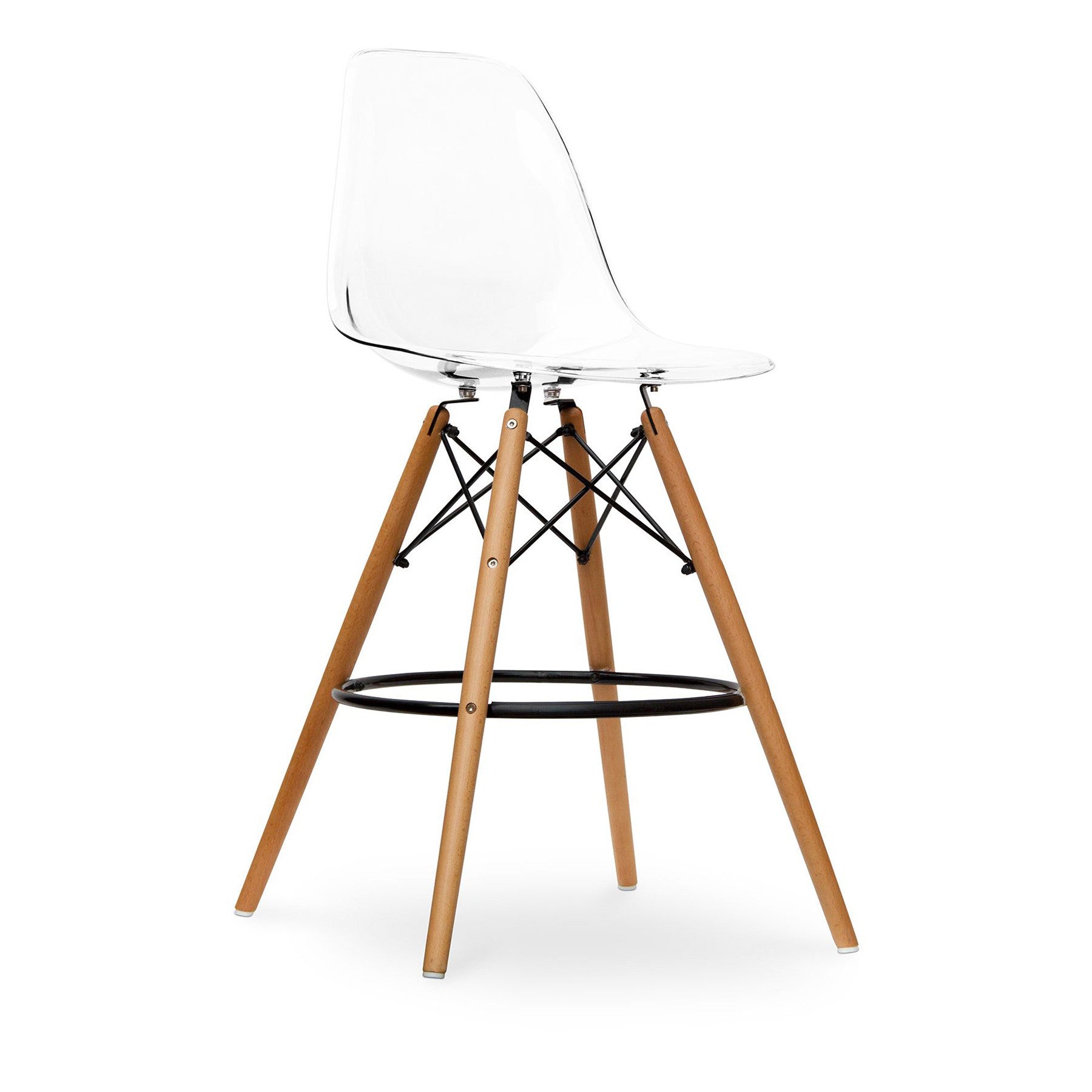 Clear And Brown Acrylic And Solid Wood Counter Height Bar Chair By Homeroots | Bar Stools | Modishstore - 2