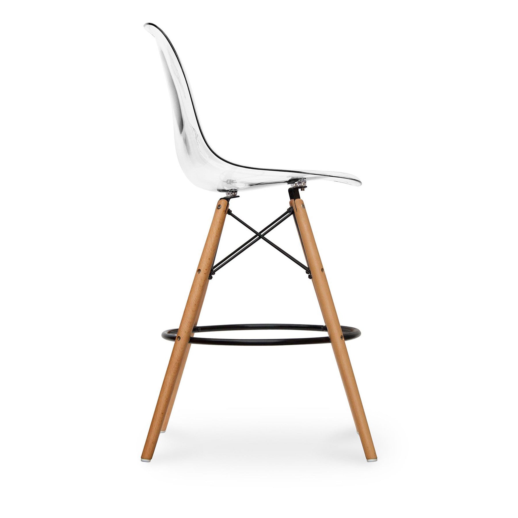 Clear And Brown Acrylic And Solid Wood Counter Height Bar Chair By Homeroots | Bar Stools | Modishstore - 4