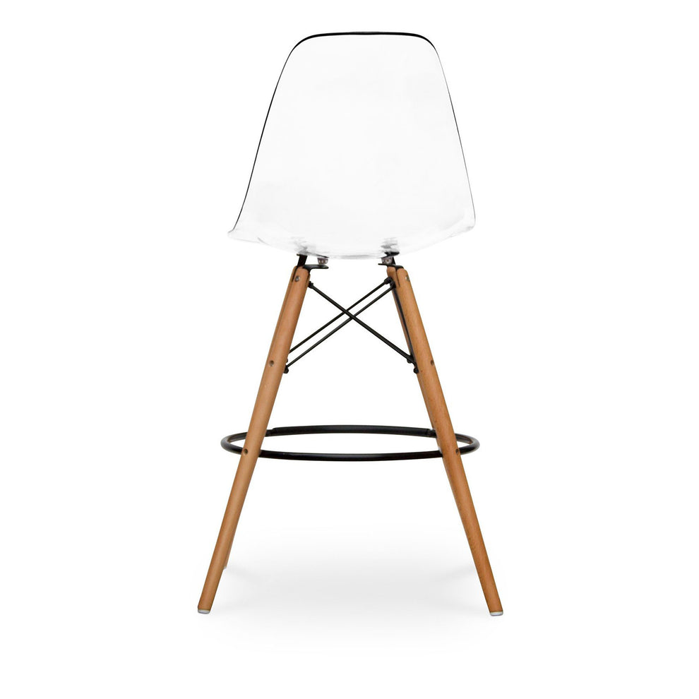 Clear And Brown Acrylic And Solid Wood Counter Height Bar Chair By Homeroots | Bar Stools | Modishstore - 5