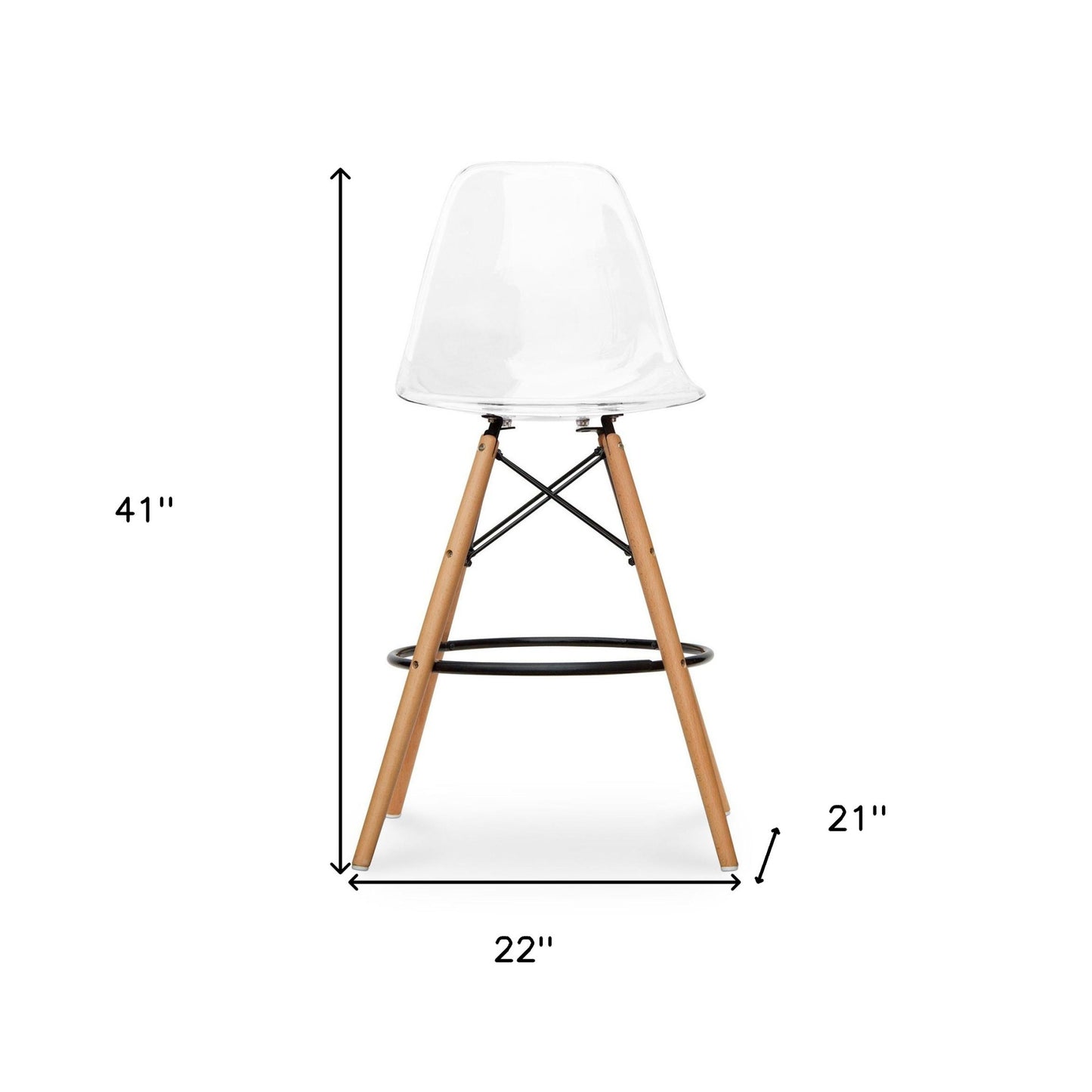 Clear And Brown Acrylic And Solid Wood Counter Height Bar Chair By Homeroots | Bar Stools | Modishstore - 8