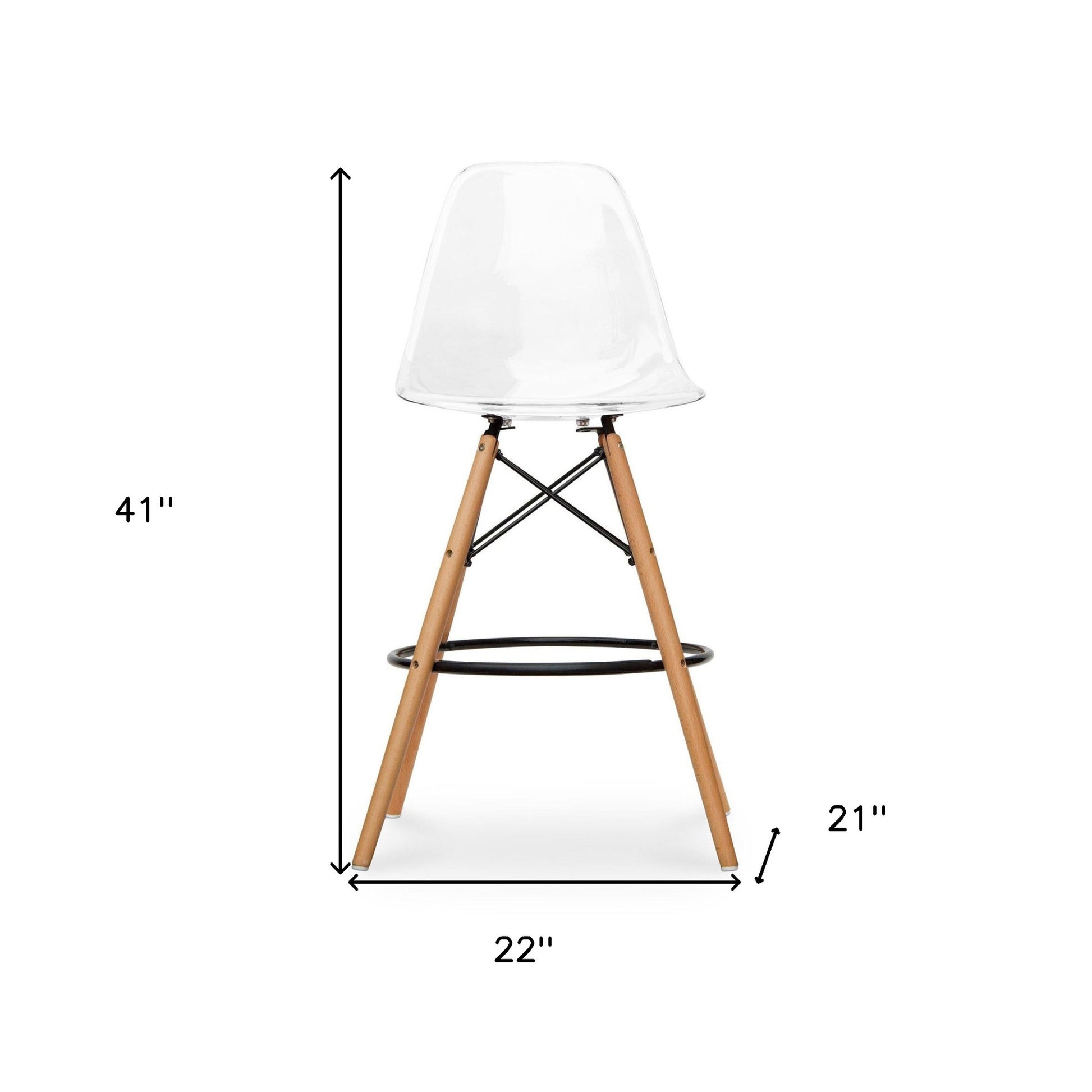Clear And Brown Acrylic And Solid Wood Counter Height Bar Chair By Homeroots | Bar Stools | Modishstore - 8