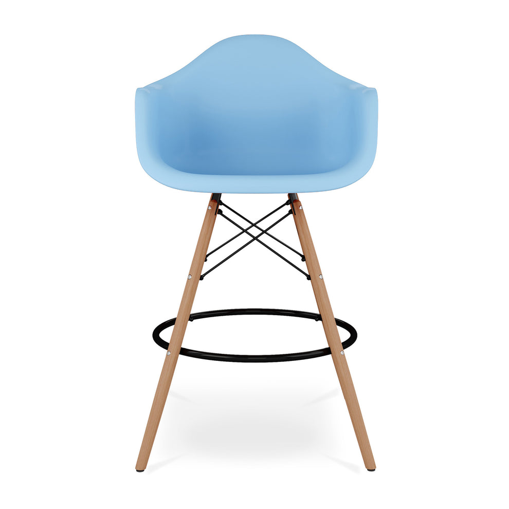 Light Blue And Brown Heavy Duty Plastic And Solid Wood Low Back Counter Height Bar Chair By Homeroots | Bar Stools | Modishstore - 2
