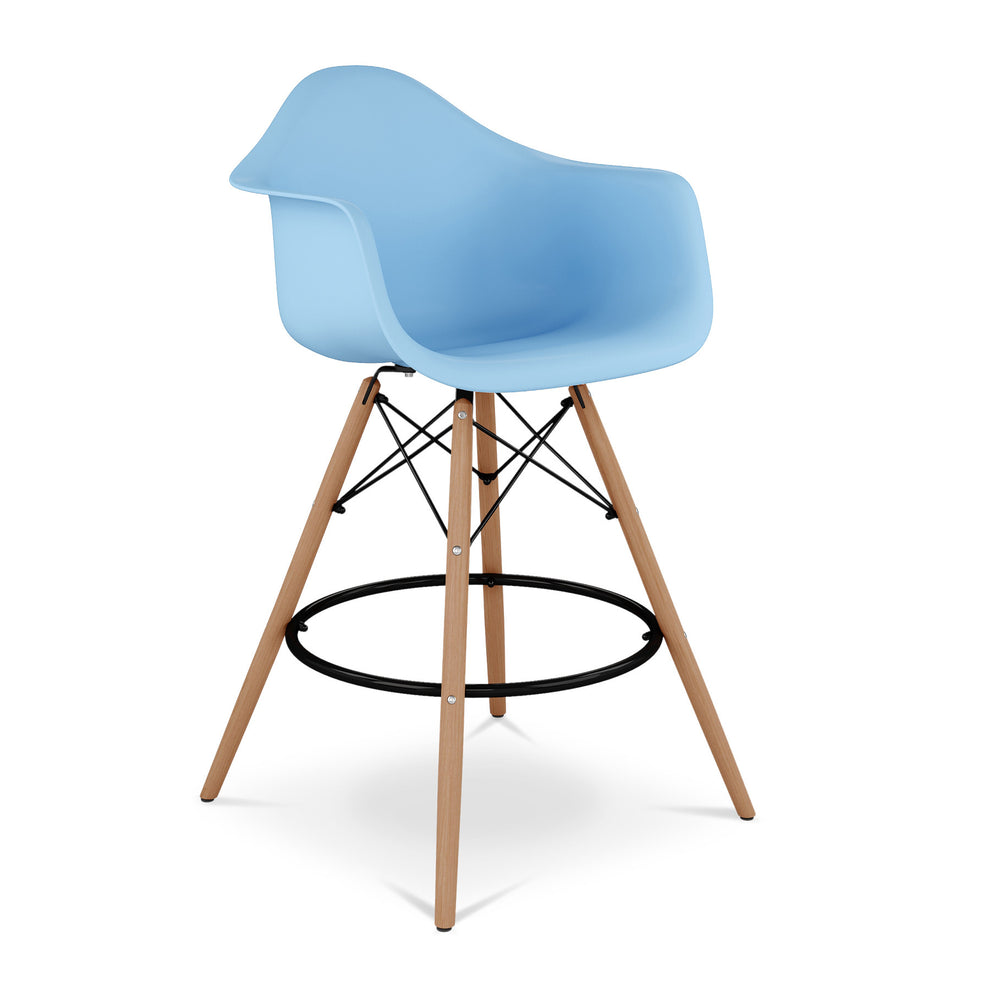 Light Blue And Brown Heavy Duty Plastic And Solid Wood Low Back Counter Height Bar Chair By Homeroots | Bar Stools | Modishstore - 3