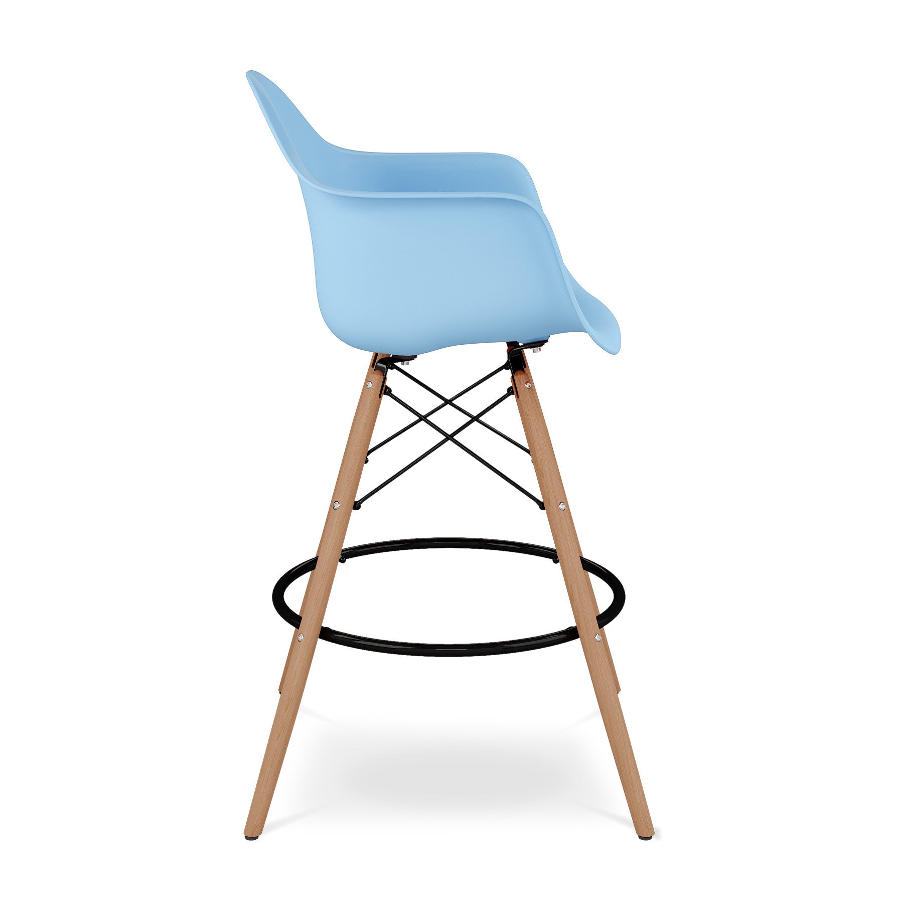 Light Blue And Brown Heavy Duty Plastic And Solid Wood Low Back Counter Height Bar Chair By Homeroots | Bar Stools | Modishstore - 4