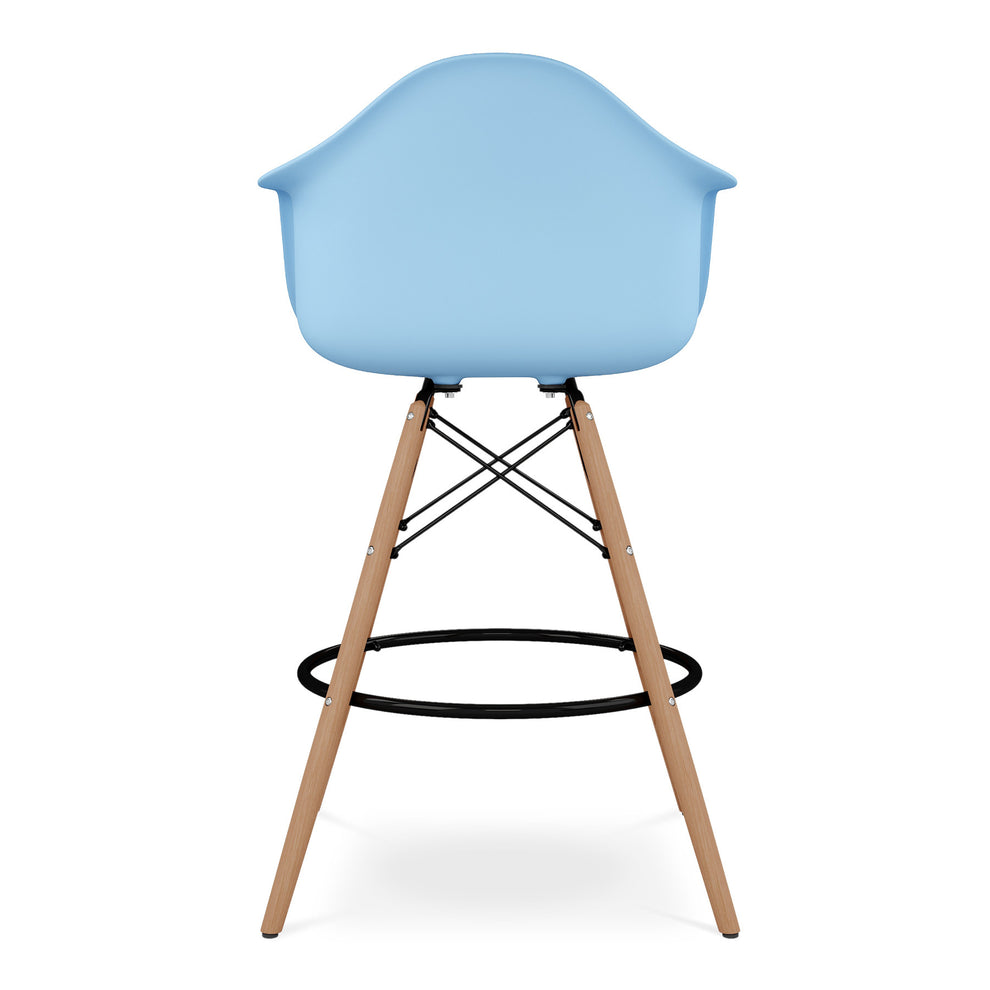 Light Blue And Brown Heavy Duty Plastic And Solid Wood Low Back Counter Height Bar Chair By Homeroots | Bar Stools | Modishstore - 5