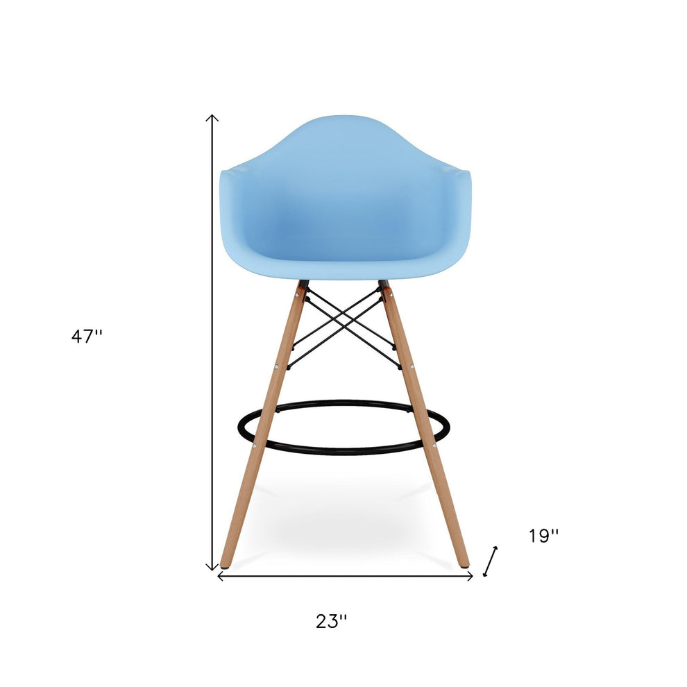 Light Blue And Brown Heavy Duty Plastic And Solid Wood Low Back Counter Height Bar Chair By Homeroots | Bar Stools | Modishstore - 8