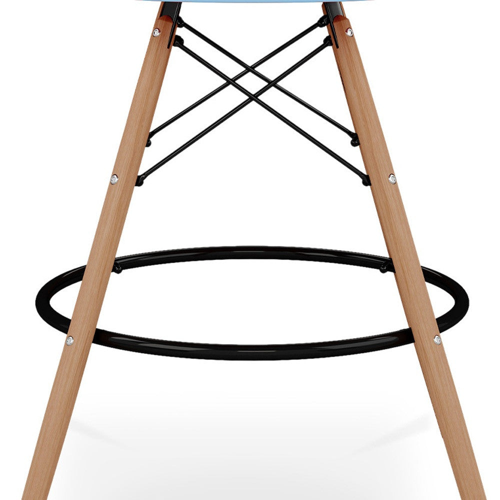 Light Blue And Brown Heavy Duty Plastic And Solid Wood Low Back Counter Height Bar Chair By Homeroots | Bar Stools | Modishstore - 7