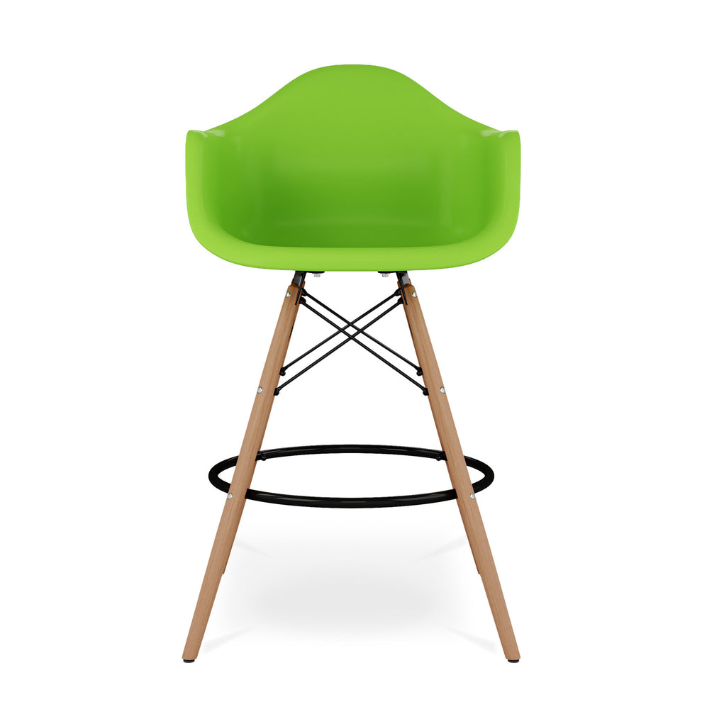 Green And Brown Heavy Duty Plastic And Solid Wood Low Back Counter Height Bar Chair By Homeroots | Bar Stools | Modishstore - 2