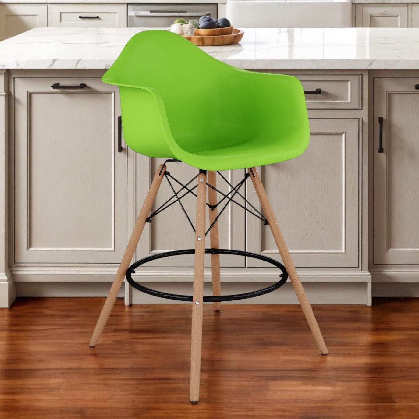 Green And Brown Heavy Duty Plastic And Solid Wood Low Back Counter Height Bar Chair By Homeroots | Bar Stools | Modishstore - 1
