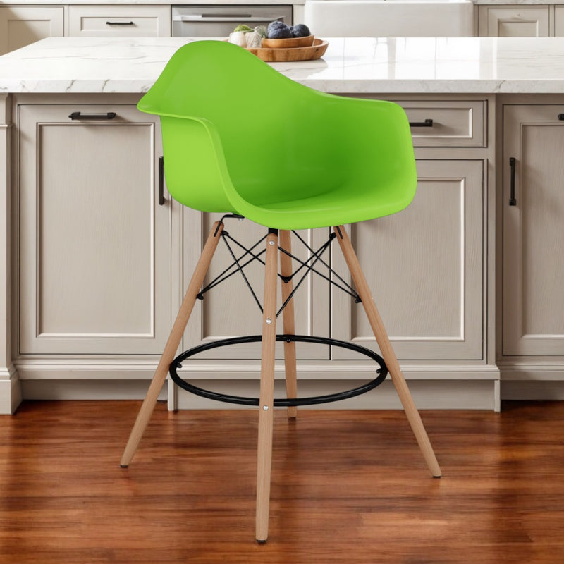 Green And Brown Heavy Duty Plastic And Solid Wood Low Back Counter Height Bar Chair By Homeroots | Bar Stools | Modishstore - 1