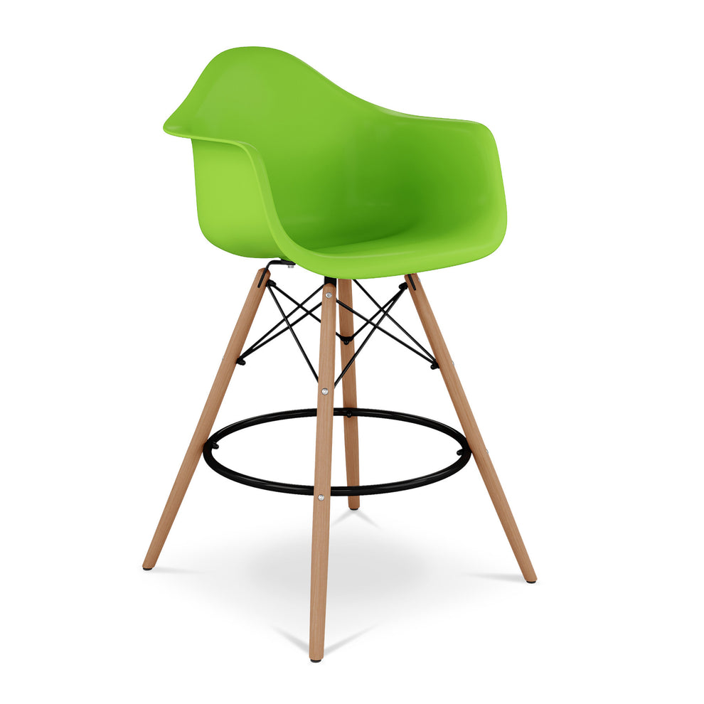 Green And Brown Heavy Duty Plastic And Solid Wood Low Back Counter Height Bar Chair By Homeroots | Bar Stools | Modishstore - 3