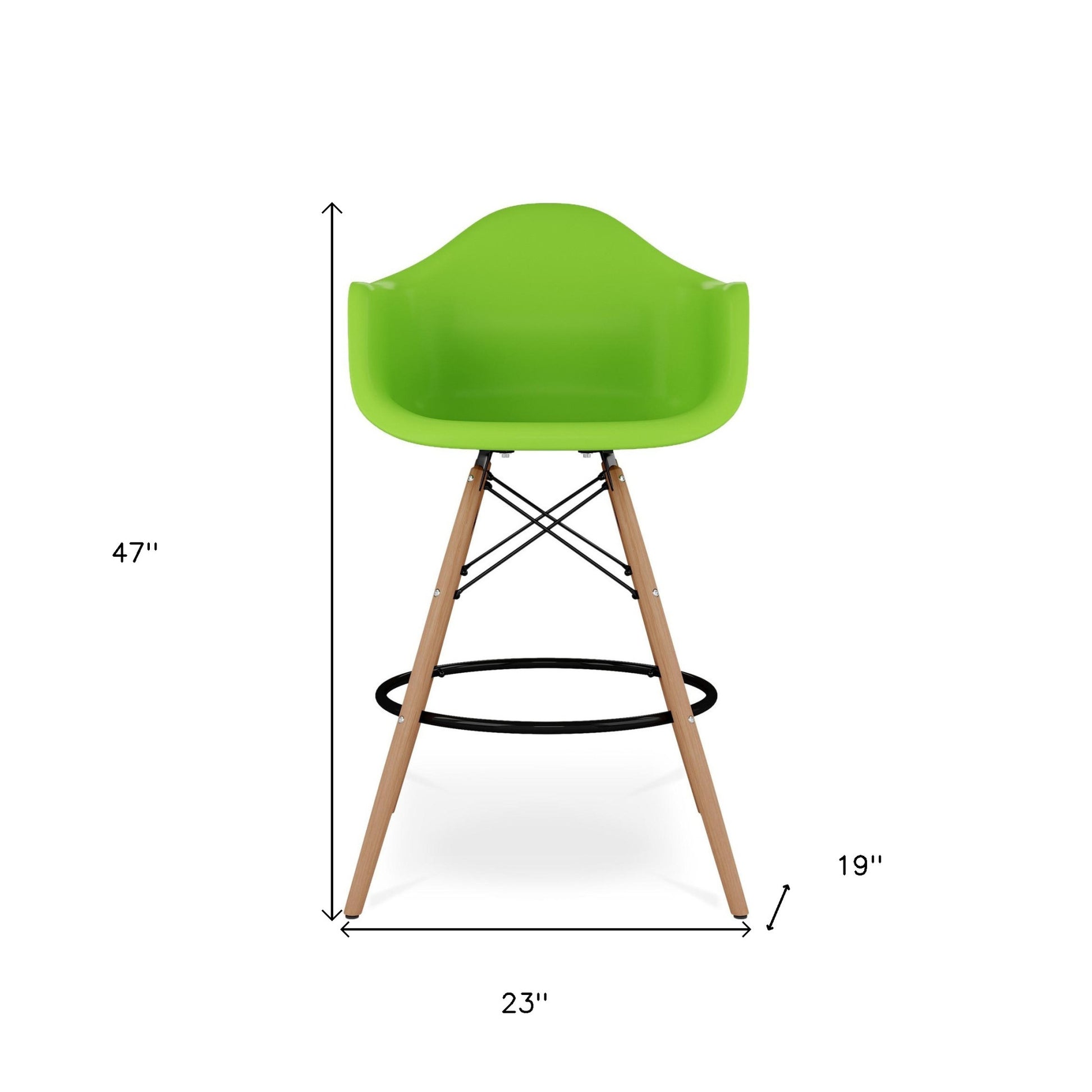Green And Brown Heavy Duty Plastic And Solid Wood Low Back Counter Height Bar Chair By Homeroots | Bar Stools | Modishstore - 8