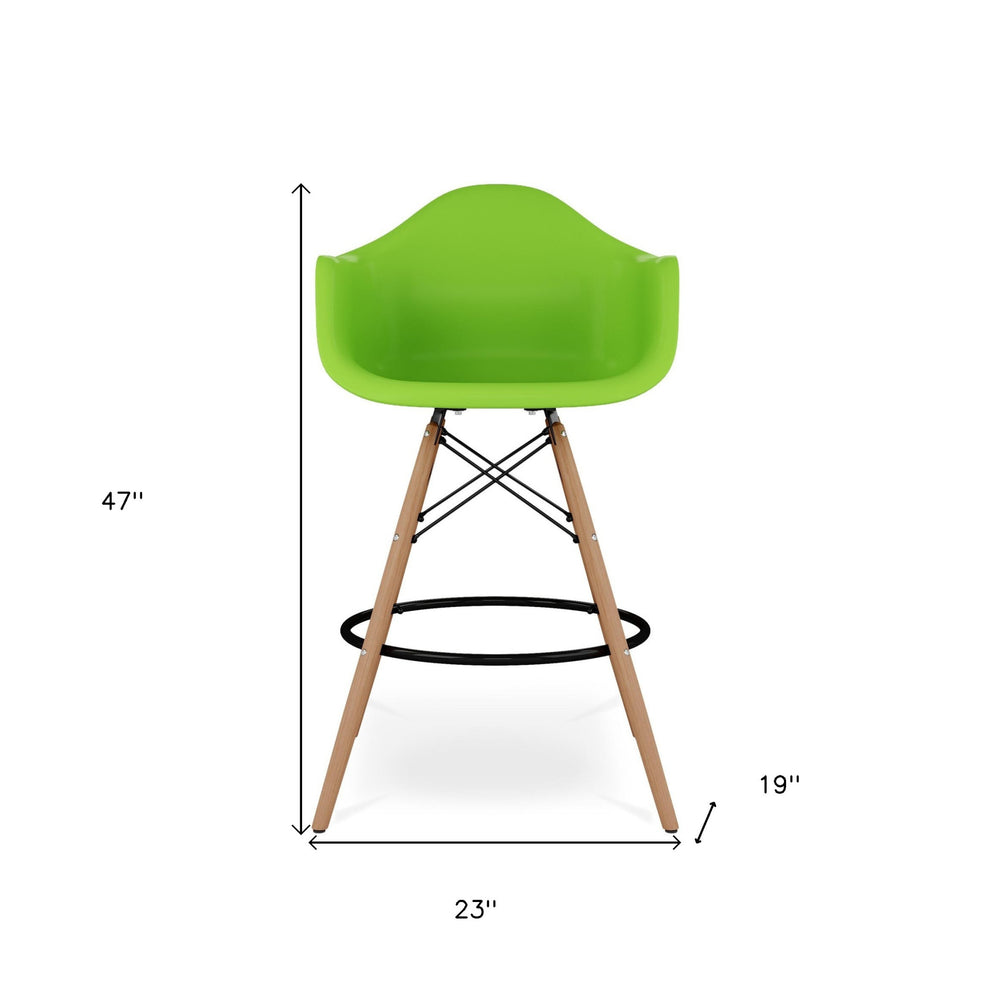 Green And Brown Heavy Duty Plastic And Solid Wood Low Back Counter Height Bar Chair By Homeroots | Bar Stools | Modishstore - 8