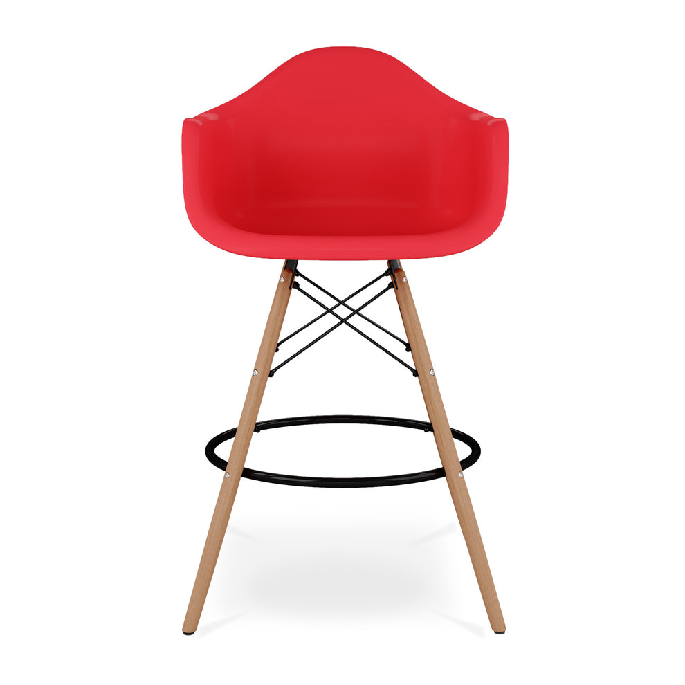 Red And Brown Heavy Duty Plastic And Solid Wood Low Back Counter Height Bar Chair By Homeroots | Bar Stools | Modishstore - 2