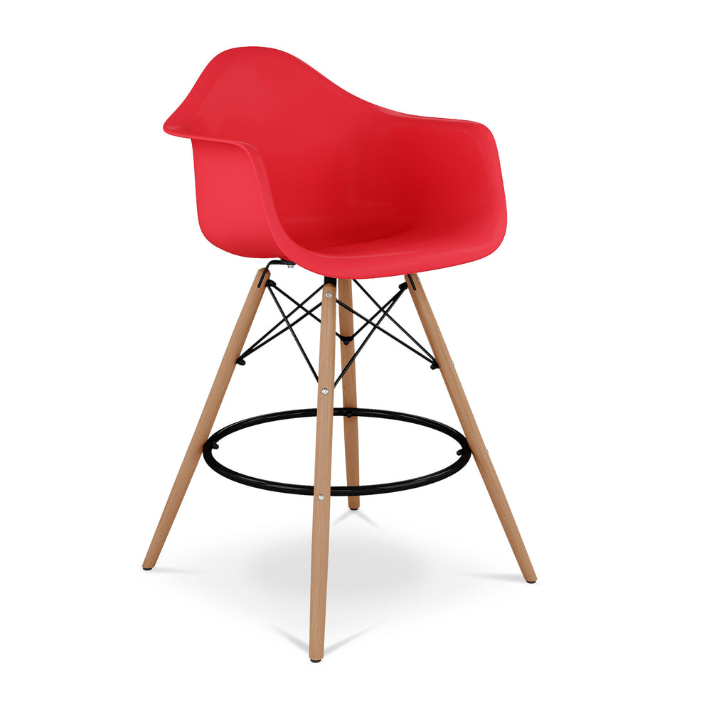 Red And Brown Heavy Duty Plastic And Solid Wood Low Back Counter Height Bar Chair By Homeroots | Bar Stools | Modishstore - 3