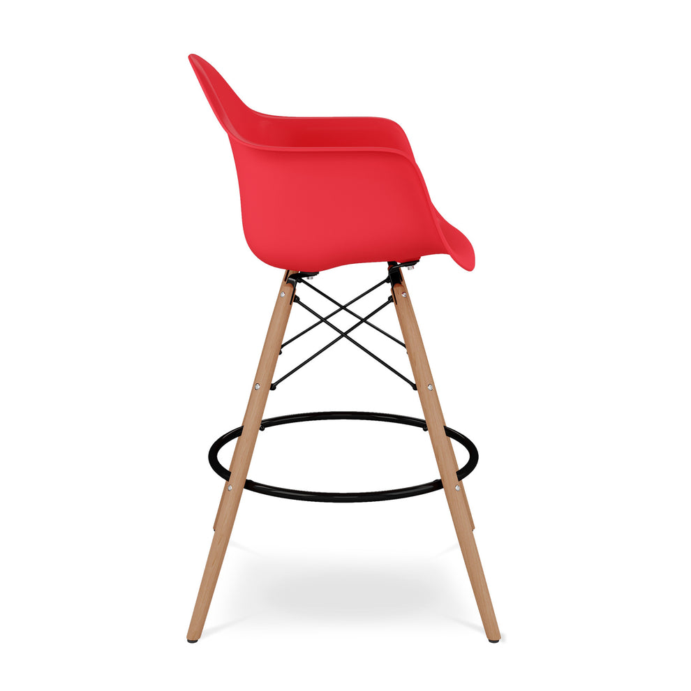 Red And Brown Heavy Duty Plastic And Solid Wood Low Back Counter Height Bar Chair By Homeroots | Bar Stools | Modishstore - 4