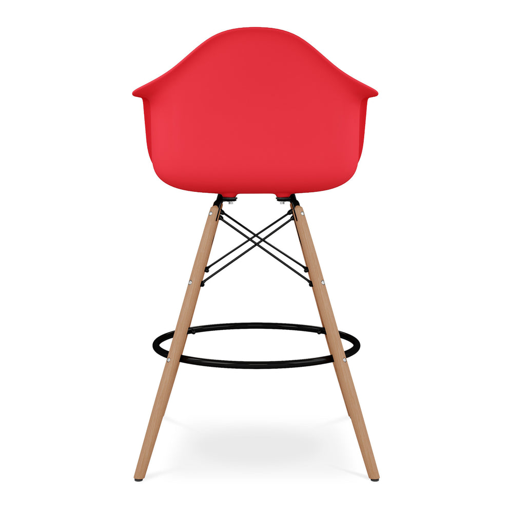 Red And Brown Heavy Duty Plastic And Solid Wood Low Back Counter Height Bar Chair By Homeroots | Bar Stools | Modishstore - 5