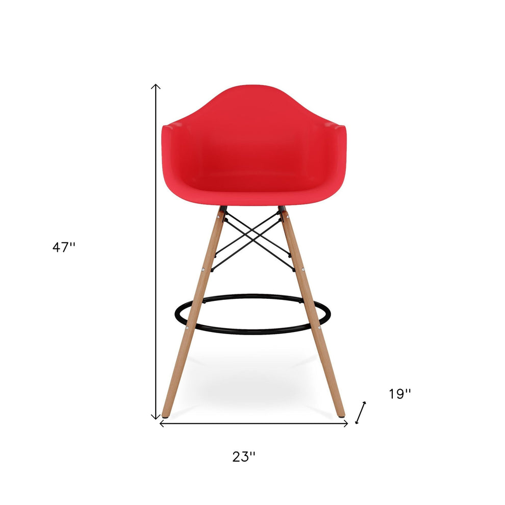 Red And Brown Heavy Duty Plastic And Solid Wood Low Back Counter Height Bar Chair By Homeroots | Bar Stools | Modishstore - 8