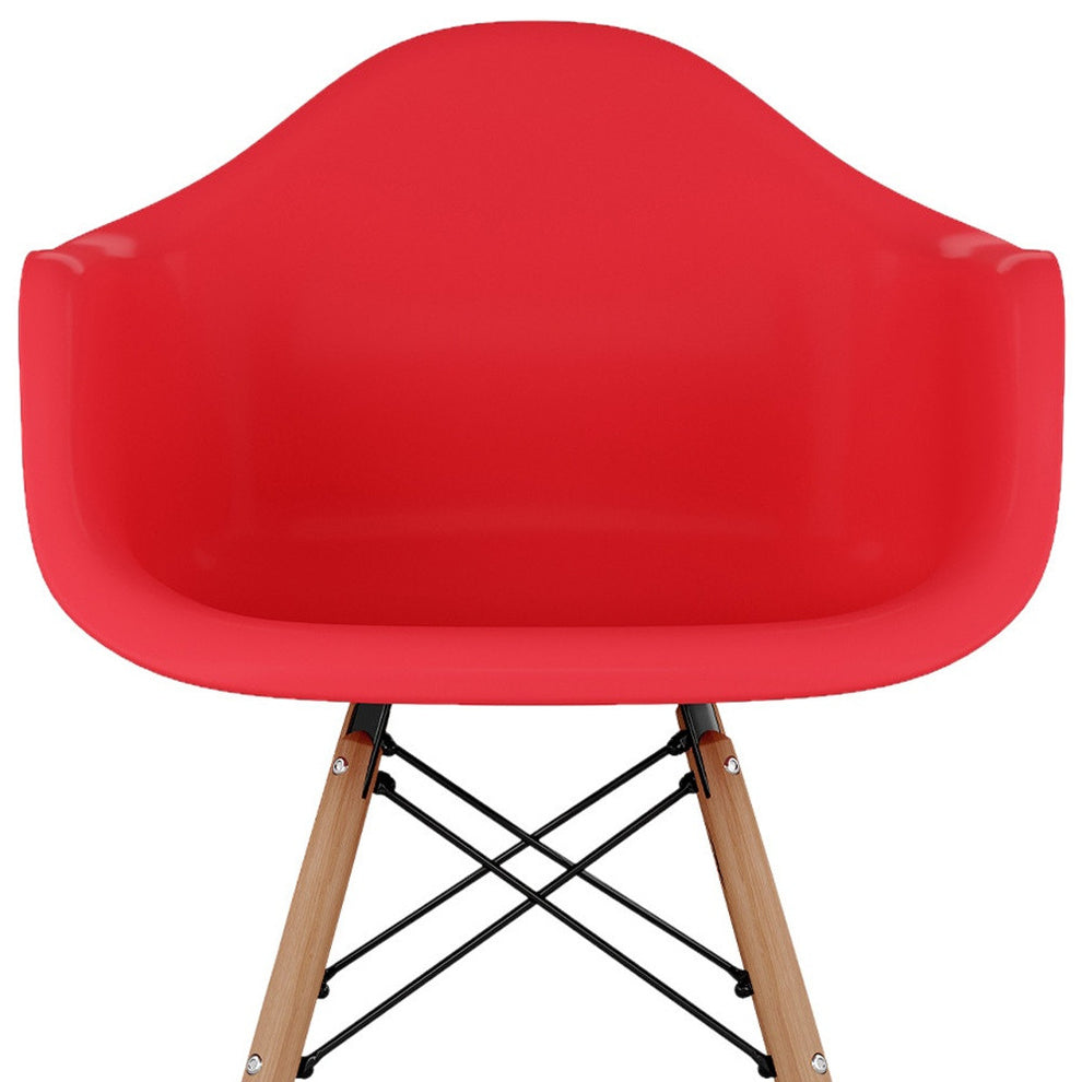 Red And Brown Heavy Duty Plastic And Solid Wood Low Back Counter Height Bar Chair By Homeroots | Bar Stools | Modishstore - 7