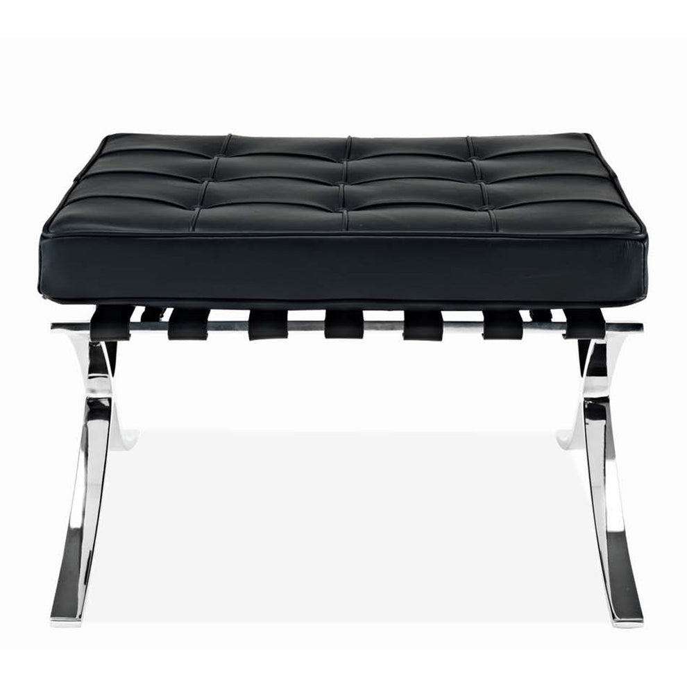 Black Genuine Leather and Silver Tufted Footstool Ottoman By Homeroots | Ottomans | Modishstore - 2