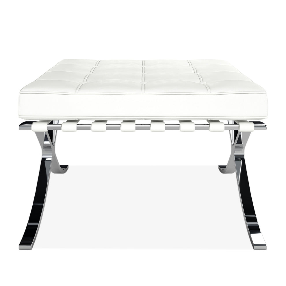 White Genuine Leather and Silver Tufted Footstool Ottoman By Homeroots | Ottomans | Modishstore - 2