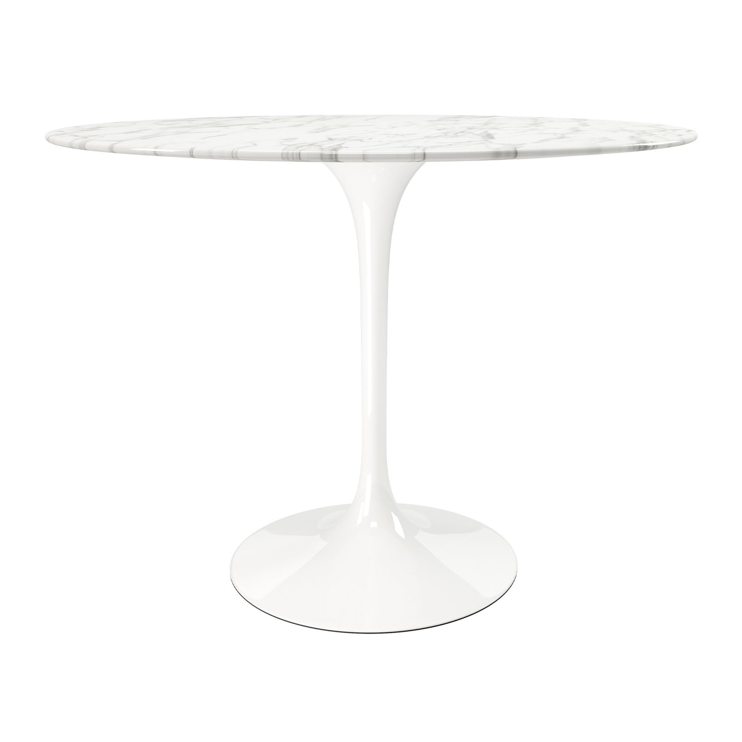 White Rounded Stone And Metal Pedestal Base Dining Table By Homeroots | Dining Tables | Modishstore - 2