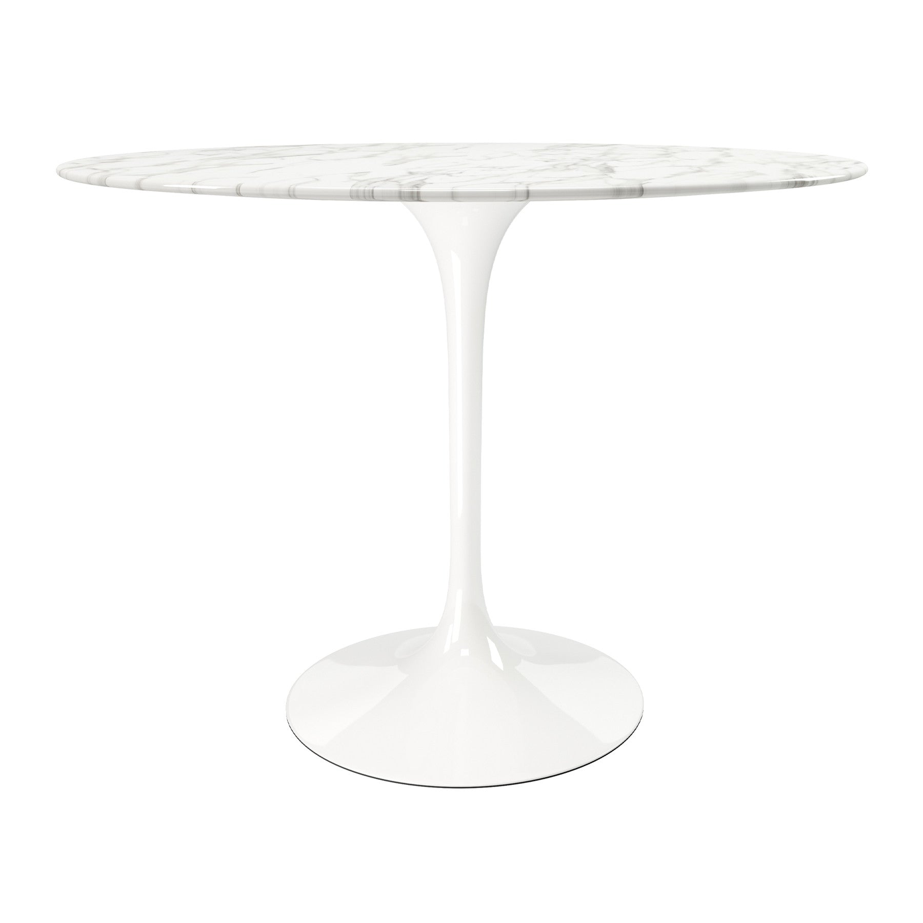 White Rounded Stone And Metal Pedestal Base Dining Table By Homeroots | Dining Tables | Modishstore - 2