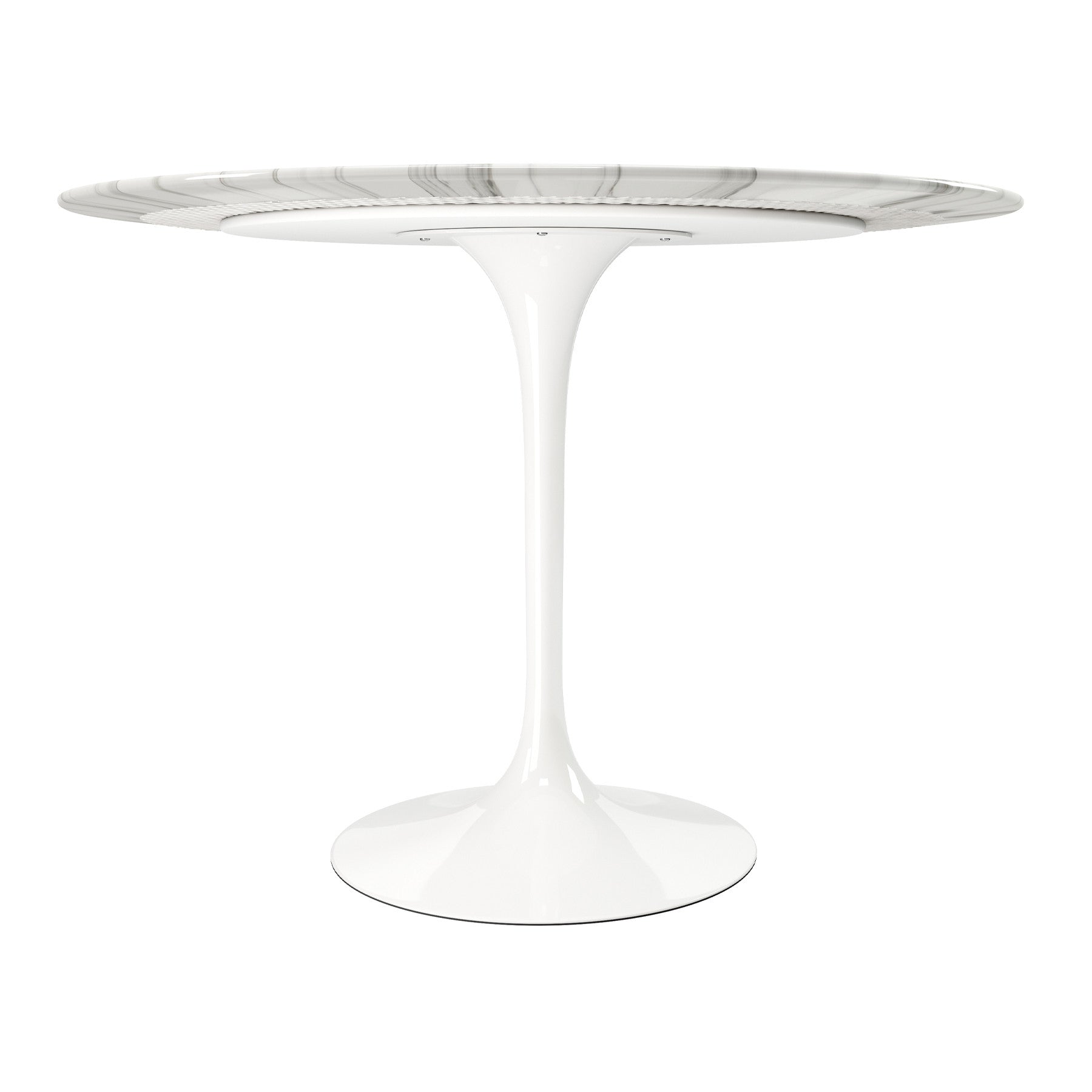 White Rounded Stone And Metal Pedestal Base Dining Table By Homeroots | Dining Tables | Modishstore - 3