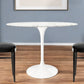 White Rounded Stone And Metal Pedestal Base Dining Table By Homeroots | Dining Tables | Modishstore - 1