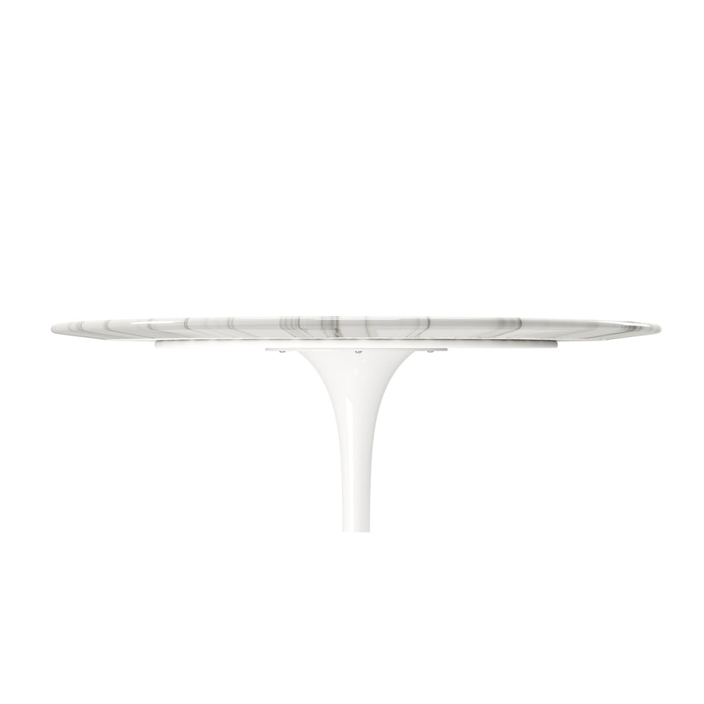 White Rounded Stone And Metal Pedestal Base Dining Table By Homeroots | Dining Tables | Modishstore - 7
