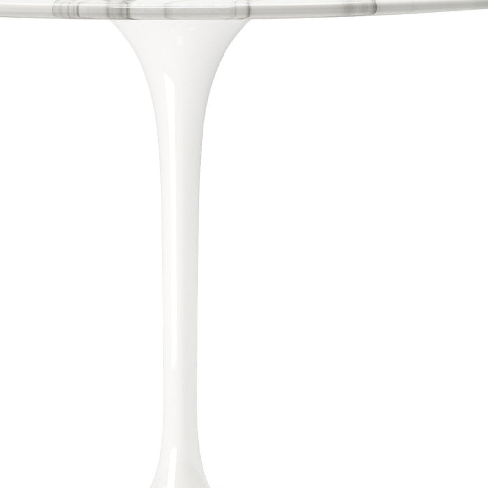 White Rounded Stone And Metal Pedestal Base Dining Table By Homeroots | Dining Tables | Modishstore - 8