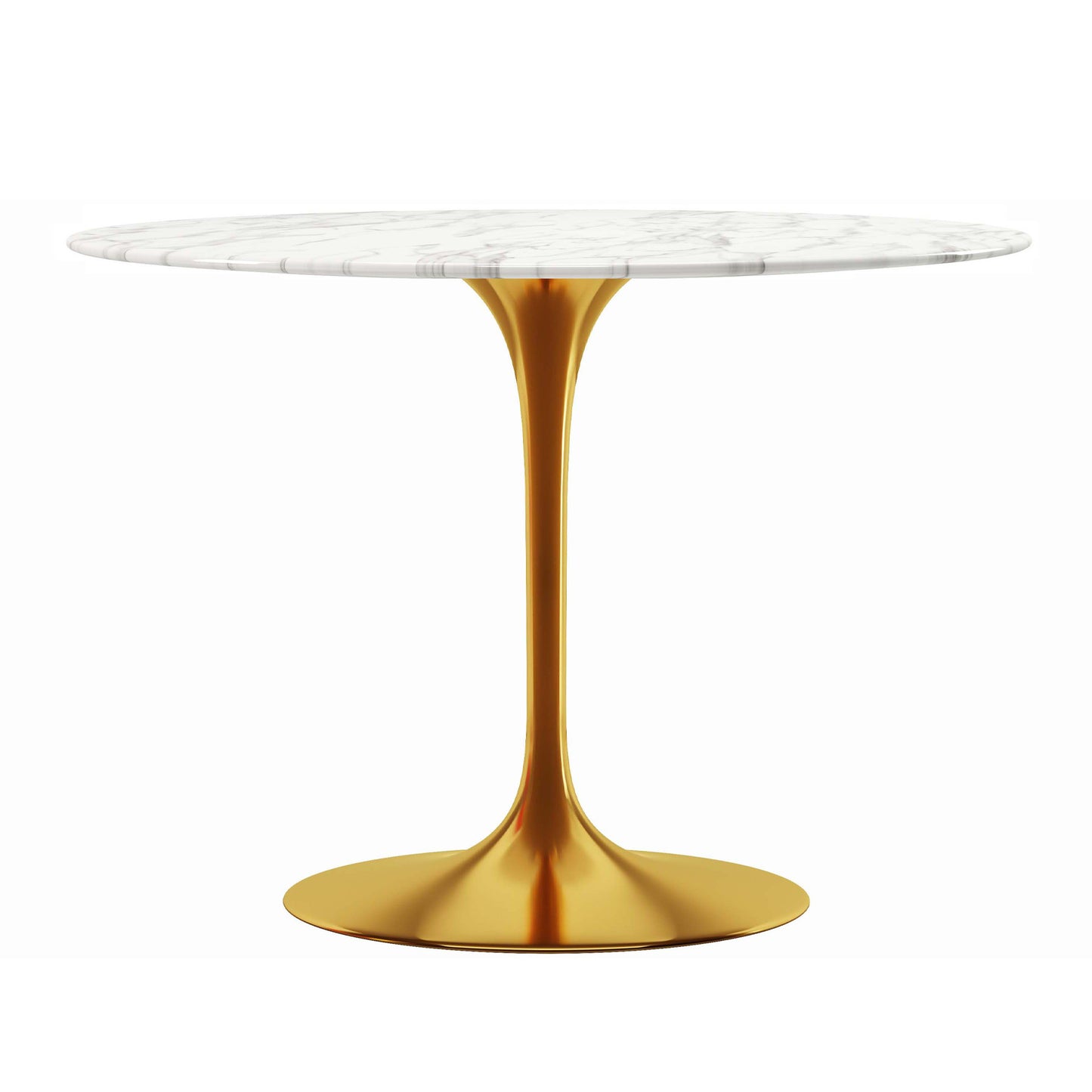 White And Gold Rounded Marble And Metal Pedestal Base Dining Table By Homeroots | Dining Tables | Modishstore - 2